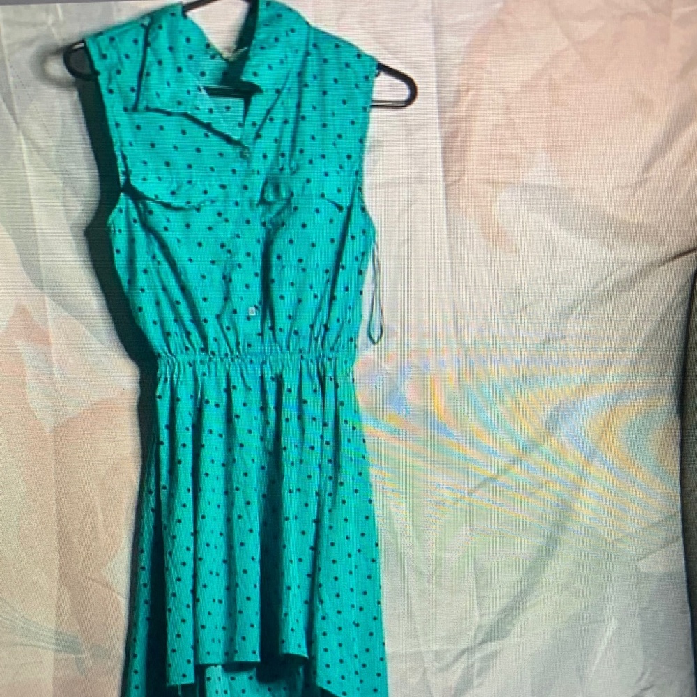Truth NYC Turquoise Polka Dot High Low Dress
